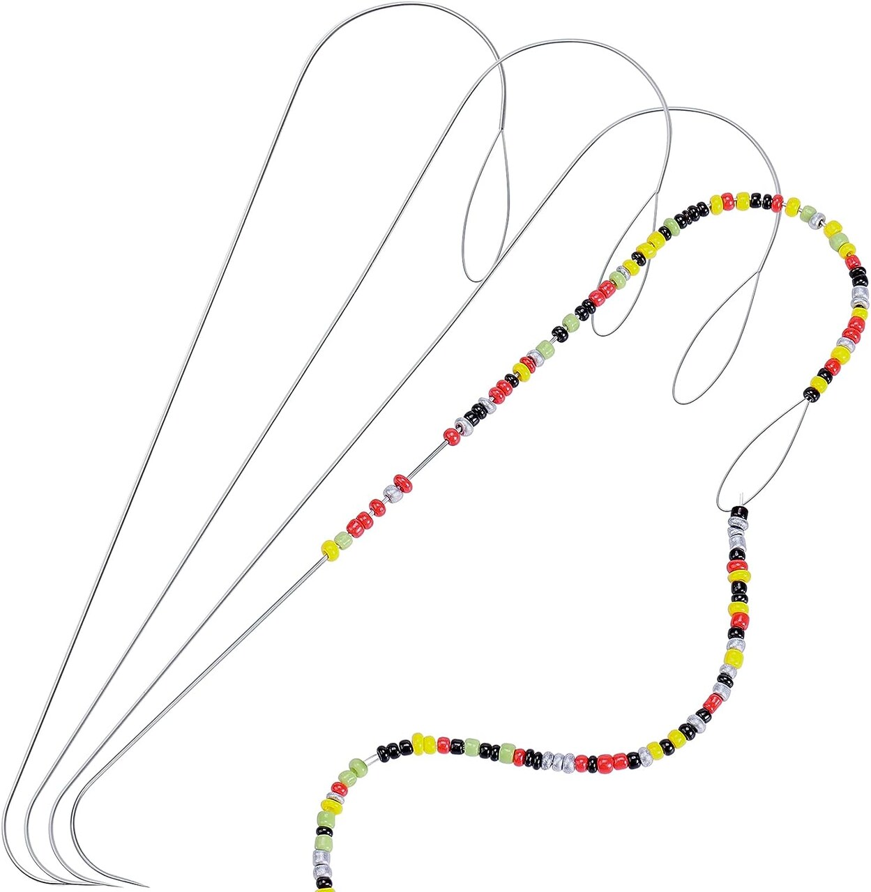 4 Pieces Large Eye Curved Beading Needles with Handle, 5.3 inch Stainless Bead Needle for Bead Spinner Loader, Bead Spinner Needles for String Seed Beads Jewelry Making (Patent Protection)